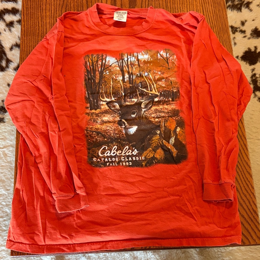Cabela's Red Long Sleeve Deer Graphic Tee